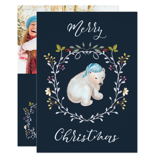 Polar Bear and Wreath Photo Christmas Card