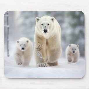 Polar Bear Animal Family Wandering Mouse Pad