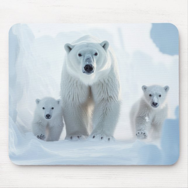 Polar Bear Animal Family Wandering  Mouse Pad (Front)