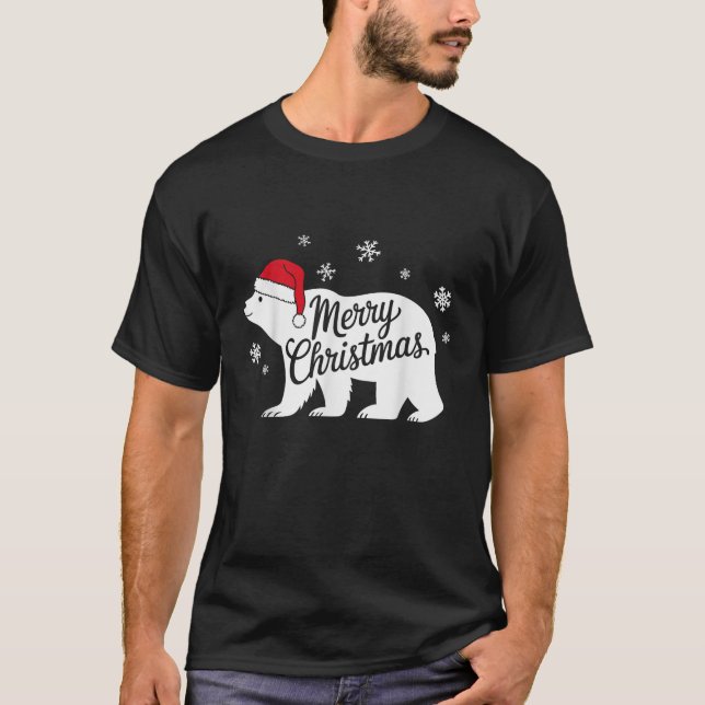 Polar Bear Animal Lover Xmas Santa Hat Polar Bear  T-Shirt (Front)