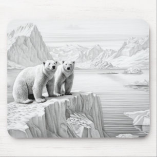 Polar Bear Animal Predator Wild Nature Ink Sketch Mouse Pad