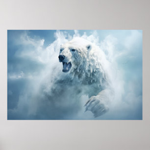 Polar Bear Animal Wildlife Wilderness Colourful Ar Poster