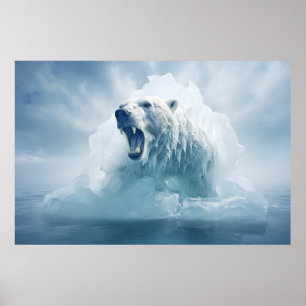 Polar Bear Animal Wildlife Wilderness Colourful Ar Poster