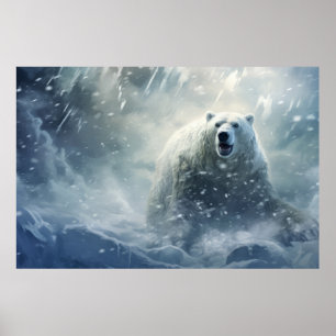 Polar Bear Animal Wildlife Wilderness Colourful Ar Poster