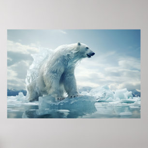 Polar Bear Animal Wildlife Wilderness Colourful Ar Poster