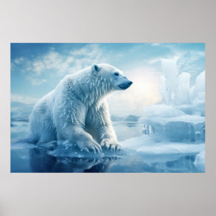 Polar Bear Animal Wildlife Wilderness Colourful Ar Poster