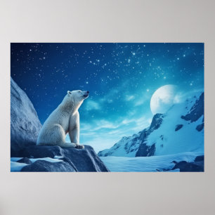 Polar Bear Animal Wildlife Wilderness Colourful Ar Poster