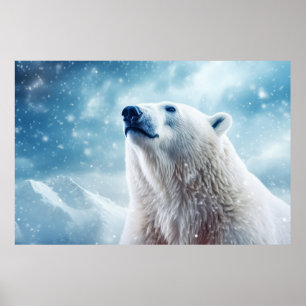 Polar Bear Animal Wildlife Wilderness Colourful Ar Poster