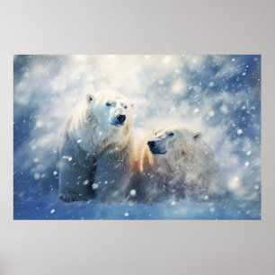 Polar Bear Animal Wildlife Wilderness Colourful Ar Poster