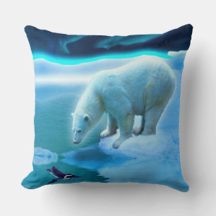 Polar Bear & Arctic Penguin Aurora Art Clock Cushion