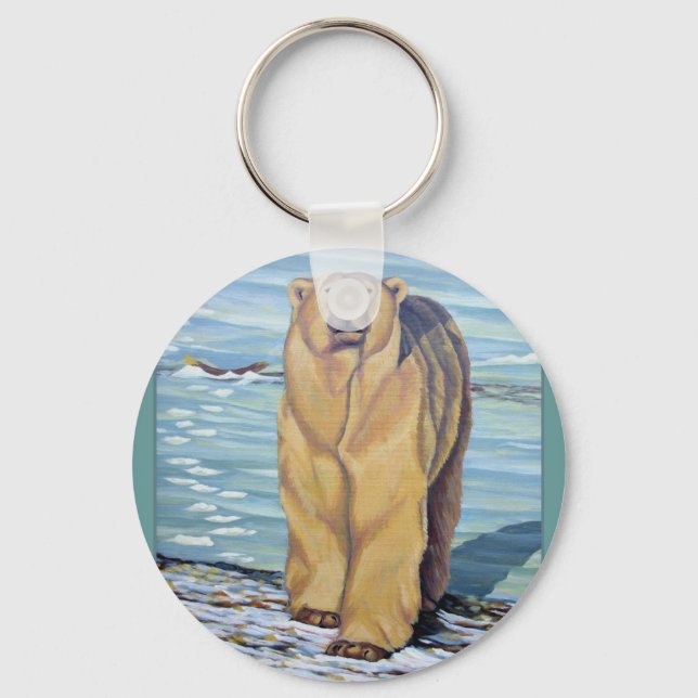 Polar Bear Art Key Chain Canadian Wildlife Gifts (Front)