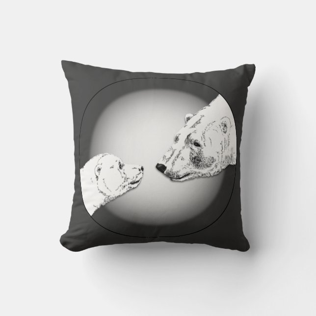 Polar Bear Art Pillow Mother w. Baby Bears Pillow (Front)