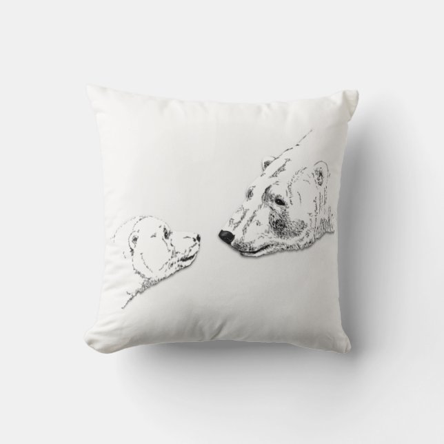 Polar Bear Art Pillow Mother w. Baby Bears Pillow (Front)