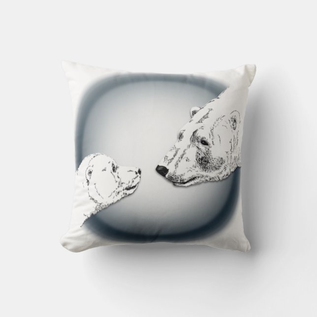 Polar Bear Art Pillow Mother w. Baby Bears Pillow (Front)