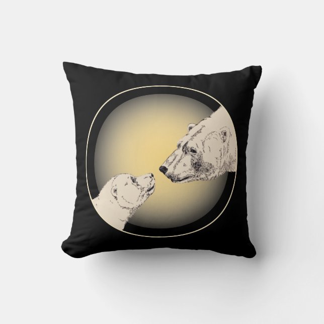 Polar Bear Art Pillow Mother w. Baby Bears Pillow (Front)