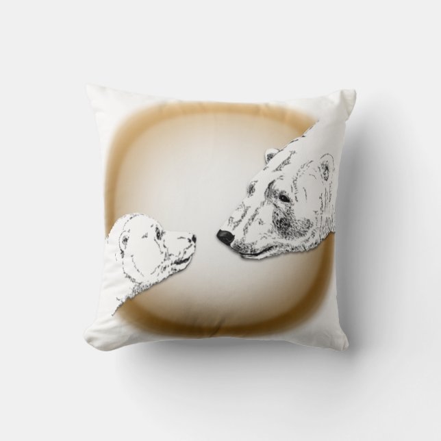 Polar Bear Art Pillow Mother w. Baby Bears Pillow (Front)