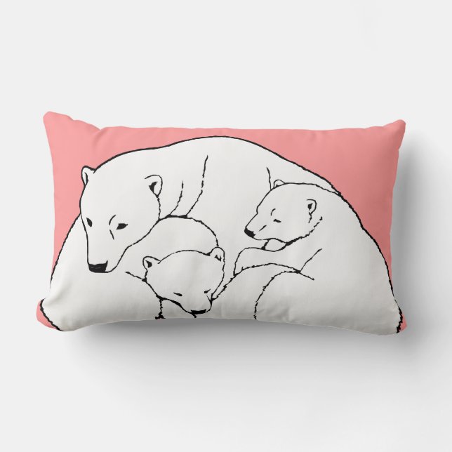 Polar Bear Art Pillow Mother w. Baby Bears Pillow (Front)