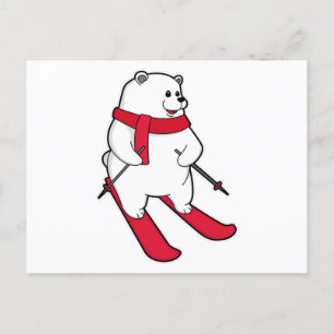 Polar bear as Skier with Ski Postcard