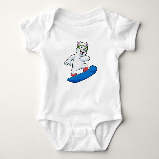 Polar bear as Snowboarder with Snowboard Baby Bodysuit (Front)