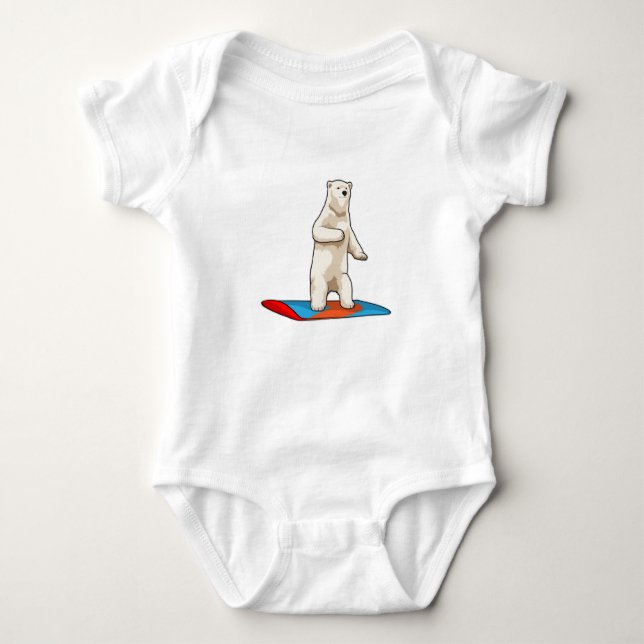 Polar bear as Snowboarder with Snowboard Baby Bodysuit (Front)