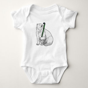 Polar bear at Hockey with Hockey stick Baby Bodysuit