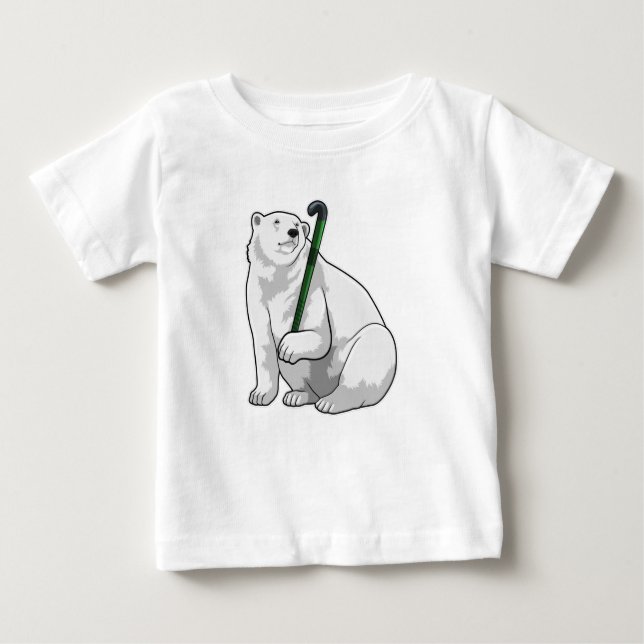 Polar bear at Hockey with Hockey stick Baby T-Shirt (Front)