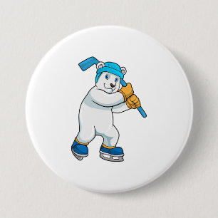 Polar bear at Ice hockey with Stick 7.5 Cm Round Badge
