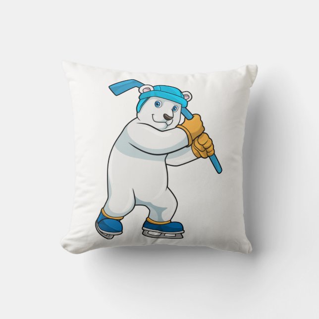 Polar bear at Ice hockey with Stick Cushion (Front)