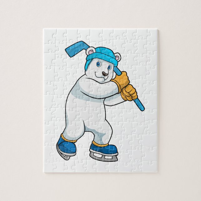 Polar bear at Ice hockey with Stick Jigsaw Puzzle (Vertical)