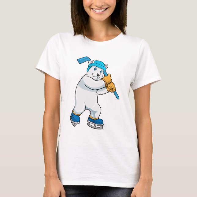 Polar bear at Ice hockey with Stick T-Shirt (Front)