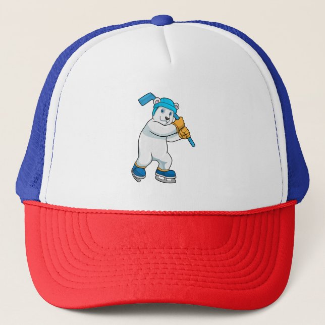 Polar bear at Ice hockey with Stick Trucker Hat (Front)