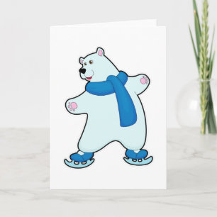 Polar bear at Ice skating with Scarf Card