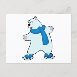 Polar bear at Ice skating with Scarf Postcard