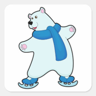Polar bear at Ice skating with Scarf Square Sticker