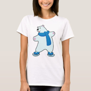 Polar bear at Ice skating with Scarf T-Shirt