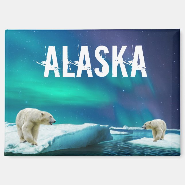Polar Bear Aurora Borealis Alaska Magnet (Front)