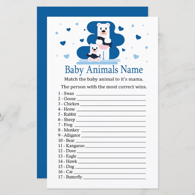 Polar bear Baby Animals Name Game (Front/Back)