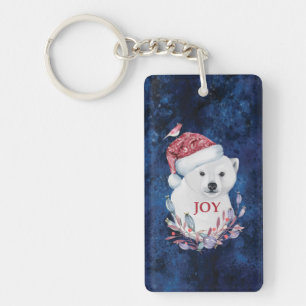 Polar Bear Baby Hat Bird Christmas Joy Key Ring