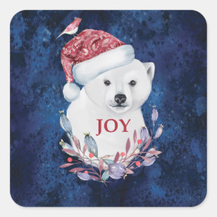 Polar Bear Baby Hat Bird Christmas Joy Square Sticker