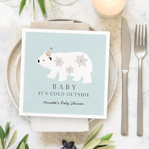 Polar Bear Baby It's Cold Outside Blue Baby Shower Napkin