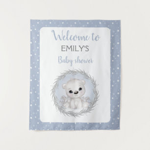 Polar bear baby shower boy welcome sign tapestry
