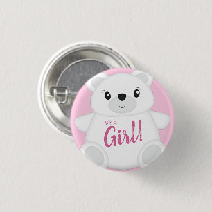 Polar Bear Baby Shower Pink 3 Cm Round Badge
