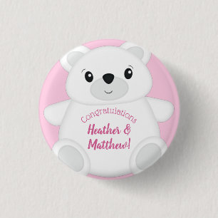 Polar Bear Baby Shower Pink 3 Cm Round Badge