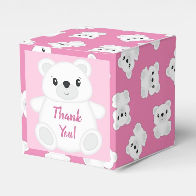 Polar Bear Baby Shower Pink Favour Box (Front Side)