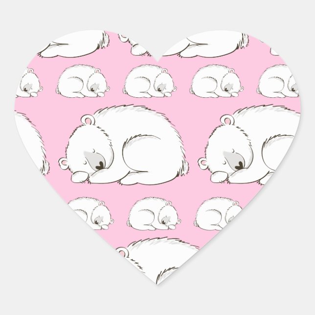 Polar Bear Baby Shower Pink Girl Heart Sticker (Front)