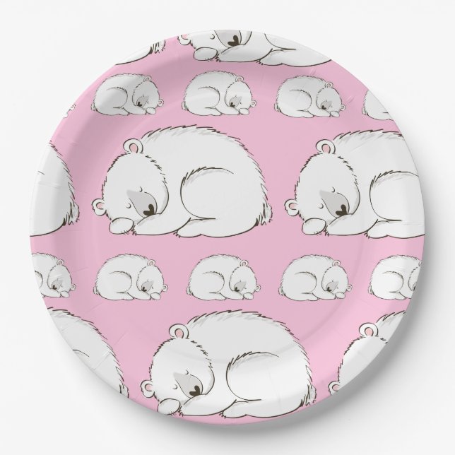 Polar Bear Baby Shower Pink Girl Paper Plate (Front)