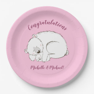 Polar Bear Baby Shower Pink Girl Paper Plate