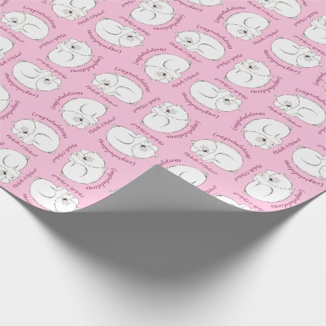 Polar Bear Baby Shower Pink Girl Wrapping Paper (Corner)