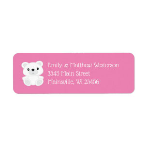 Polar Bear Baby Shower Pink Return Address Label