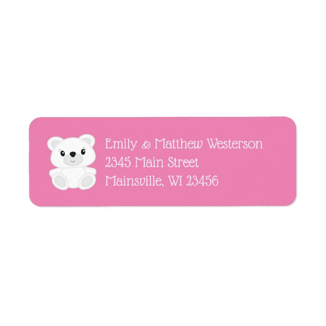 Polar Bear Baby Shower Pink Return Address Label (Front)